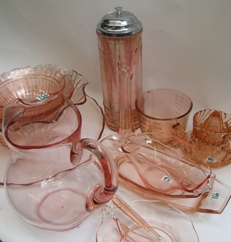 Appraisal: TWENTY-THREE PIECES OF PINK DEPRESSION GLASS large serving platter dia