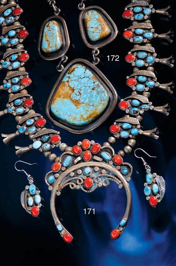 Appraisal: VINTAGE TURQUOISE CORAL SQUASH BLOSSOM NECKLACE SET Provenance Armand Ortega