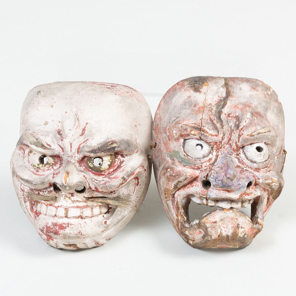 Appraisal: Two Japanese Carved Wood Masks Each in high Condition Wear