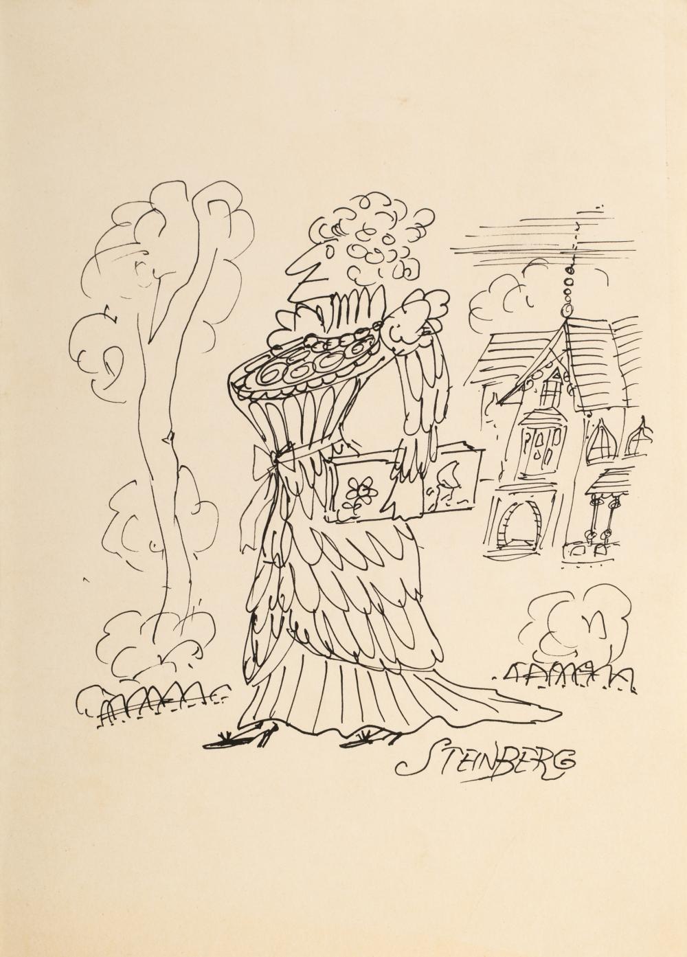 Appraisal: SAUL STEINBERG - WOMAN STROLLINGpen and ink on paper signed