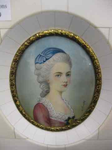 Appraisal: Miniature Painting on Ivory of Young Woman oval image area