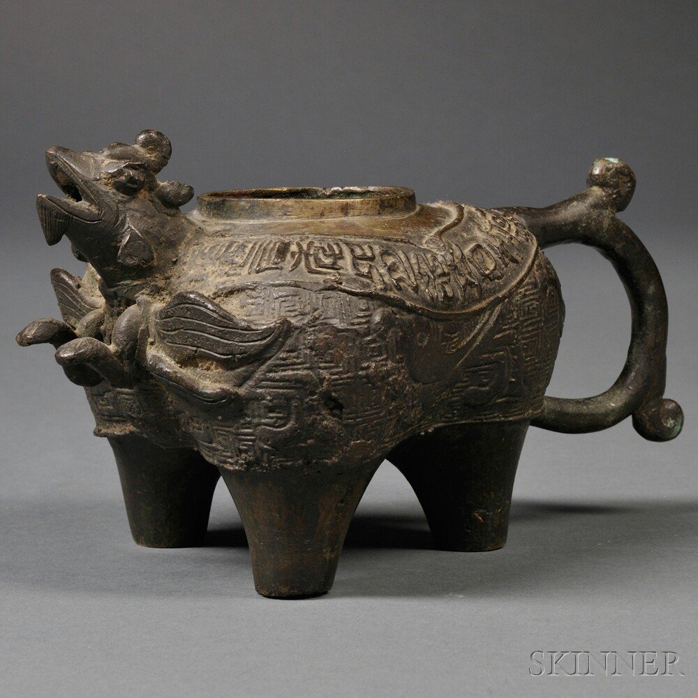 Appraisal: Bronze Animal-shape Vessel China with spout in the shape of