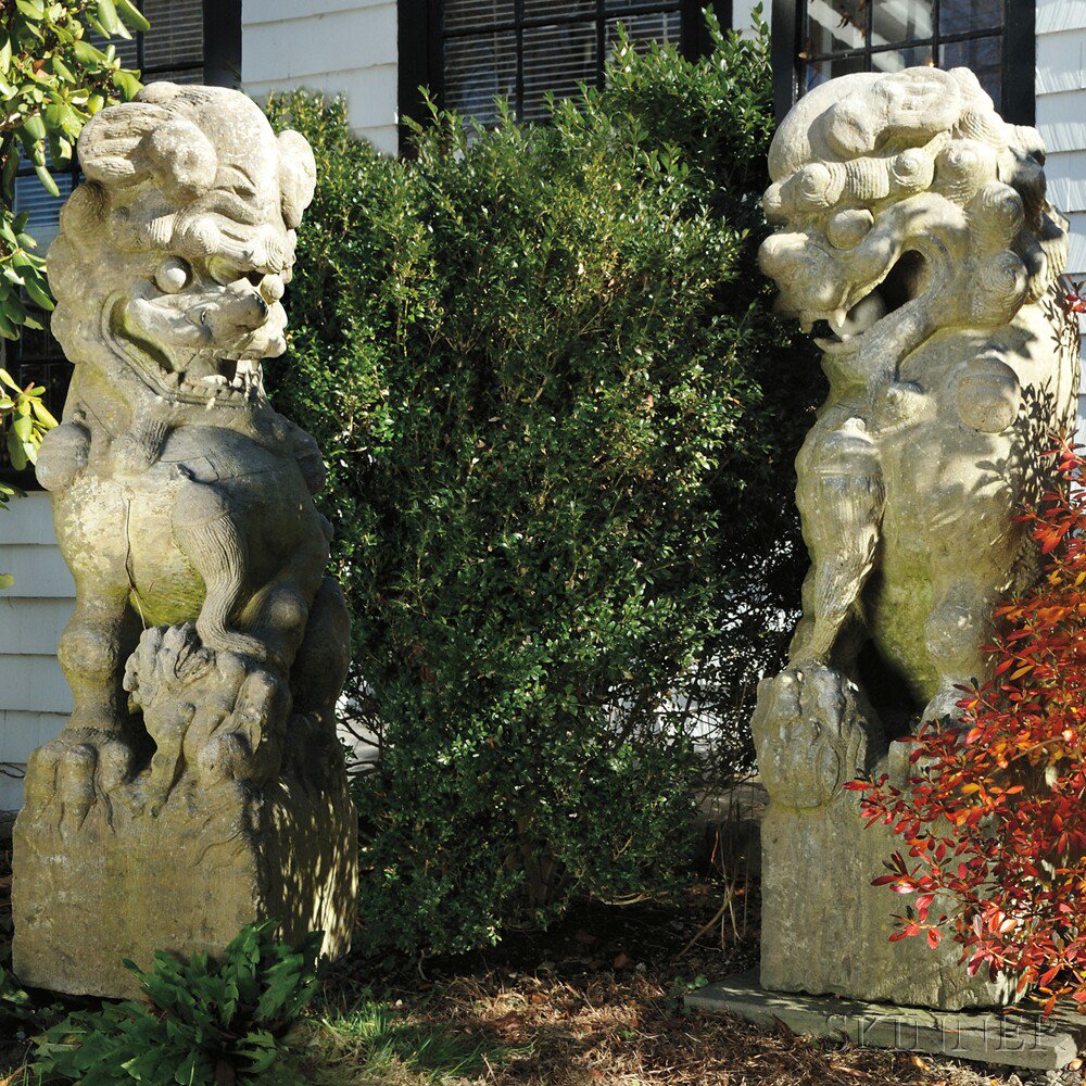 Appraisal: Pair of Monumental Buddhist Lions China Ming Dynasty or later