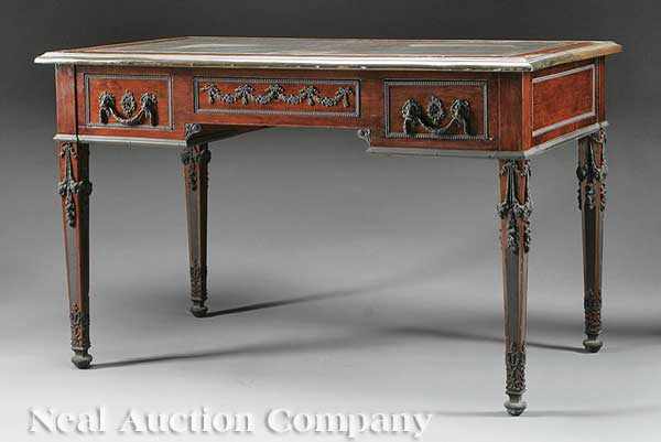 Appraisal: An Antique Louis XVI-Style Rosewood and Bronze-Mounted Bureau Plat inset