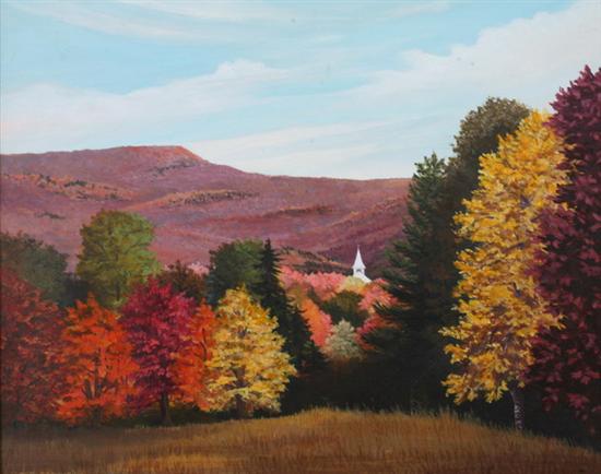 Appraisal: GROUP OF THREE LANDSCAPE PAINTINGS Including BETH GEANNE CHURCH STEEPLE