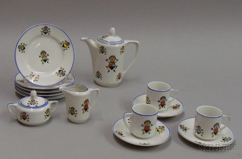 Appraisal: Rudolstadt Child's Tea Set Germany mid th century tea pot