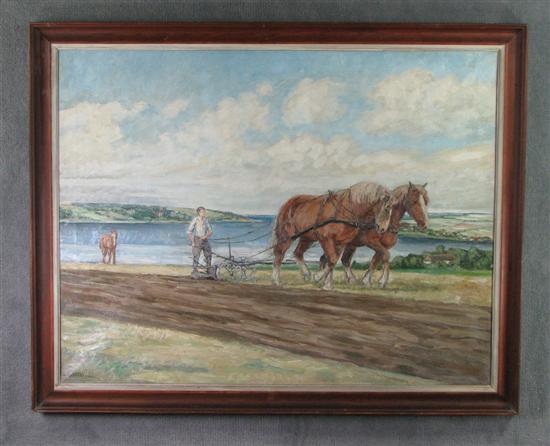 Appraisal: Oil on Canvas Team of Draft Horses Circa Body of