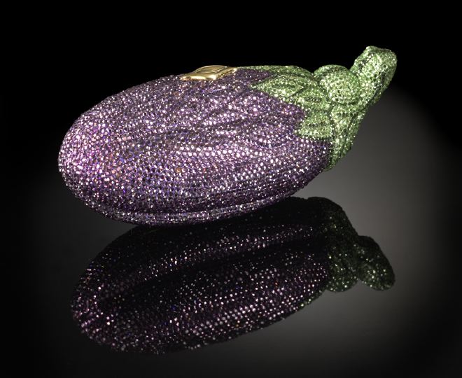 Appraisal: Judith Leiber Pave-Set Minaudiere of aubergine form set with purple