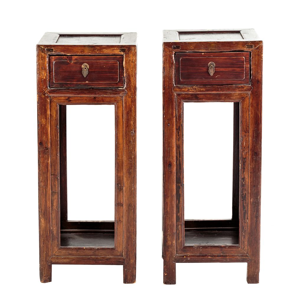 Appraisal: Pair of Chinese Softwood Plant Stands Square form with single