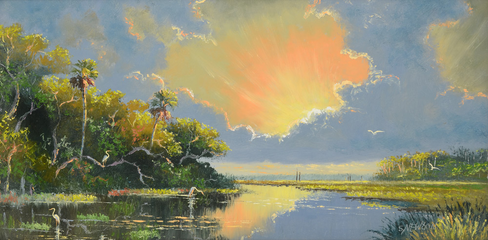 Appraisal: NEWTON Sam American - Florida Highwaymen Backwater Scene Oil Masonite