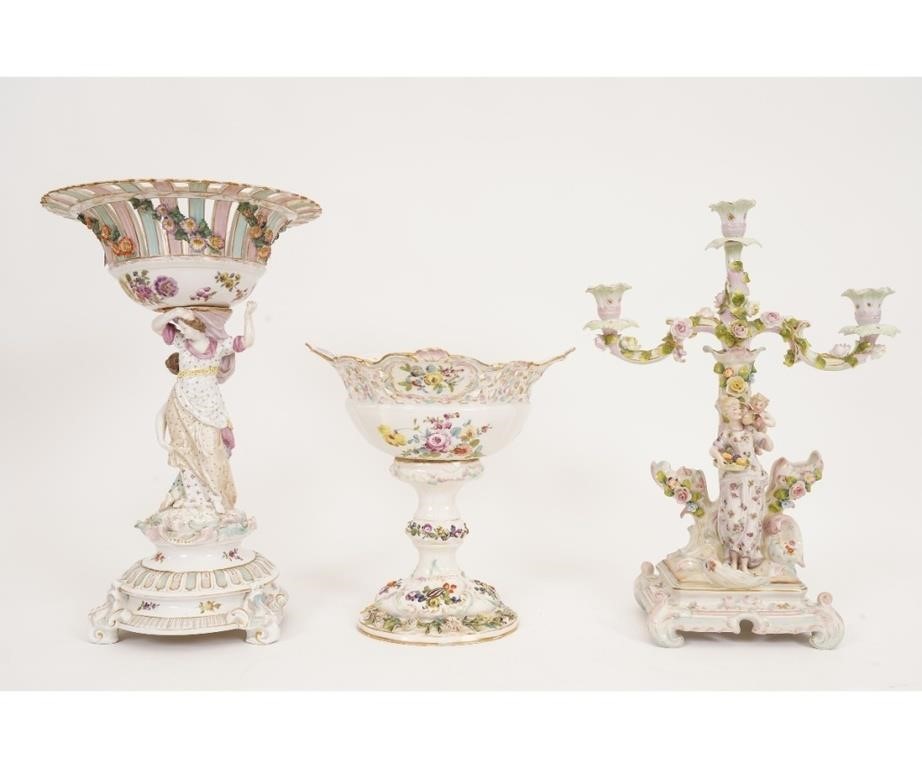 Appraisal: German porcelain centerpiece decorated with maidens repairs together with a