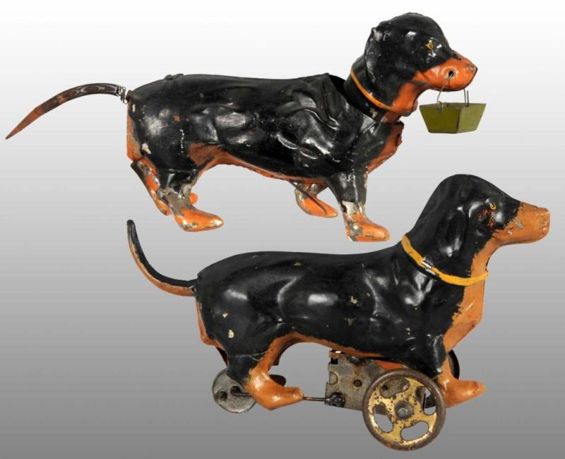 Appraisal: Lot of Tin Hand-Painted Dachshund Wind-Up Toys Description German Working