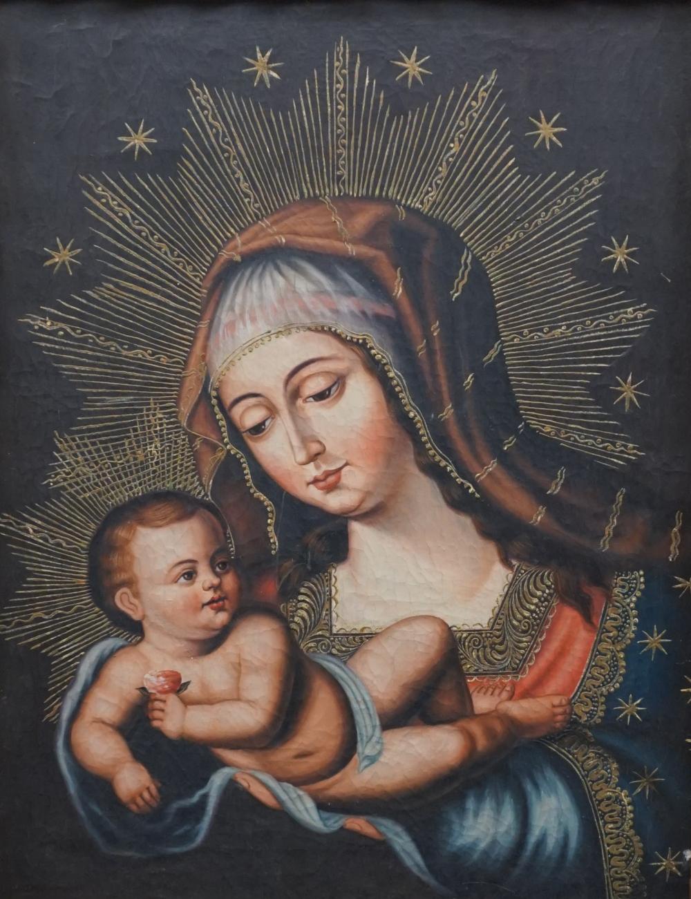 Appraisal: Spanish Colonial School th Century Madonna and Child Oil on