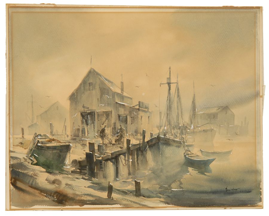 Appraisal: JOHN CUTHBERT HAREAmerican - Dock scene Signed lower John Hare