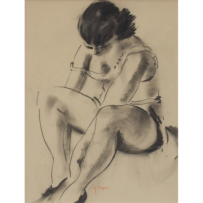 Appraisal: Kenneth Shopen American - ''Woman Dressing '' c charcoal drawing