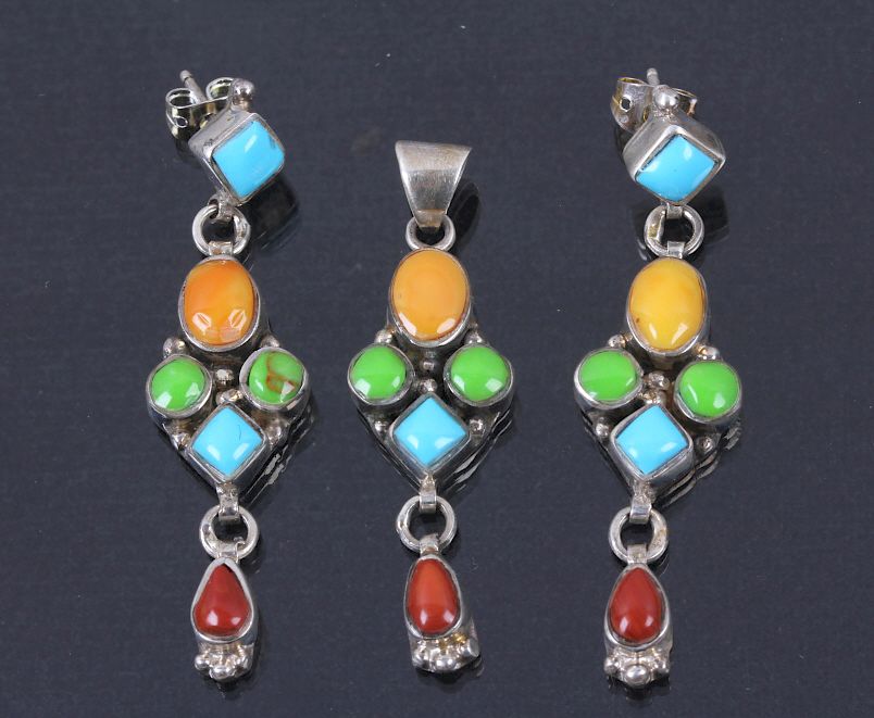 Appraisal: Navajo Earring and Pendant Set In this lot we have