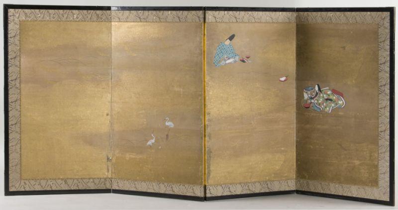 Appraisal: Japanese Four Panel Screen Edo period two panels are painted