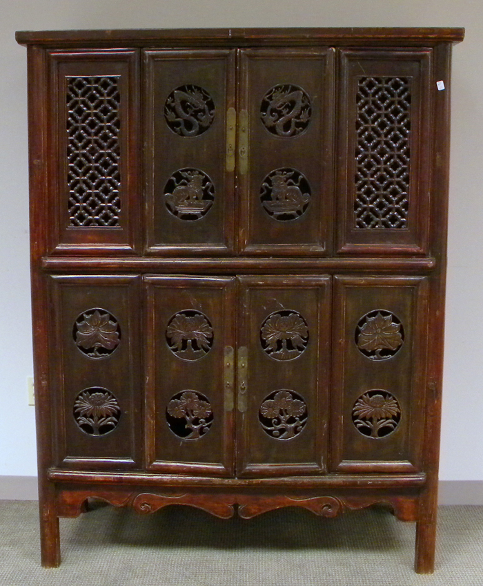 Appraisal: Asian Carved Wooden Cabinet ht wd dp in