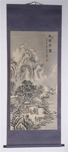 Appraisal: Chinese mountain painting with calligraphy and seal mark mounted on