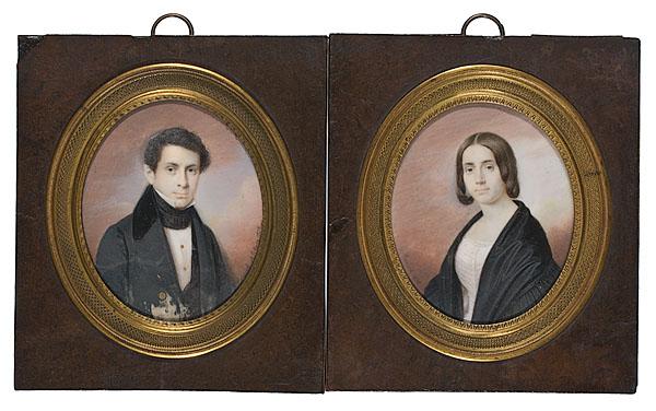 Appraisal: RAUSCH PORTRAIT MINIATURES OF COUPLE German or Austrian watercolor on