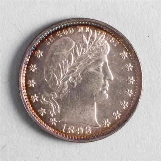 Appraisal: United States Barber silver quarter dollar MS- Estimate - Coin