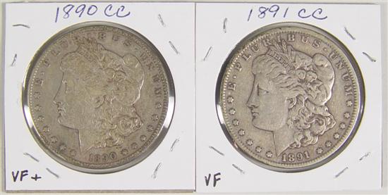 Appraisal: Two Morgan Dollars -CC grades VF -CC grades VF Two