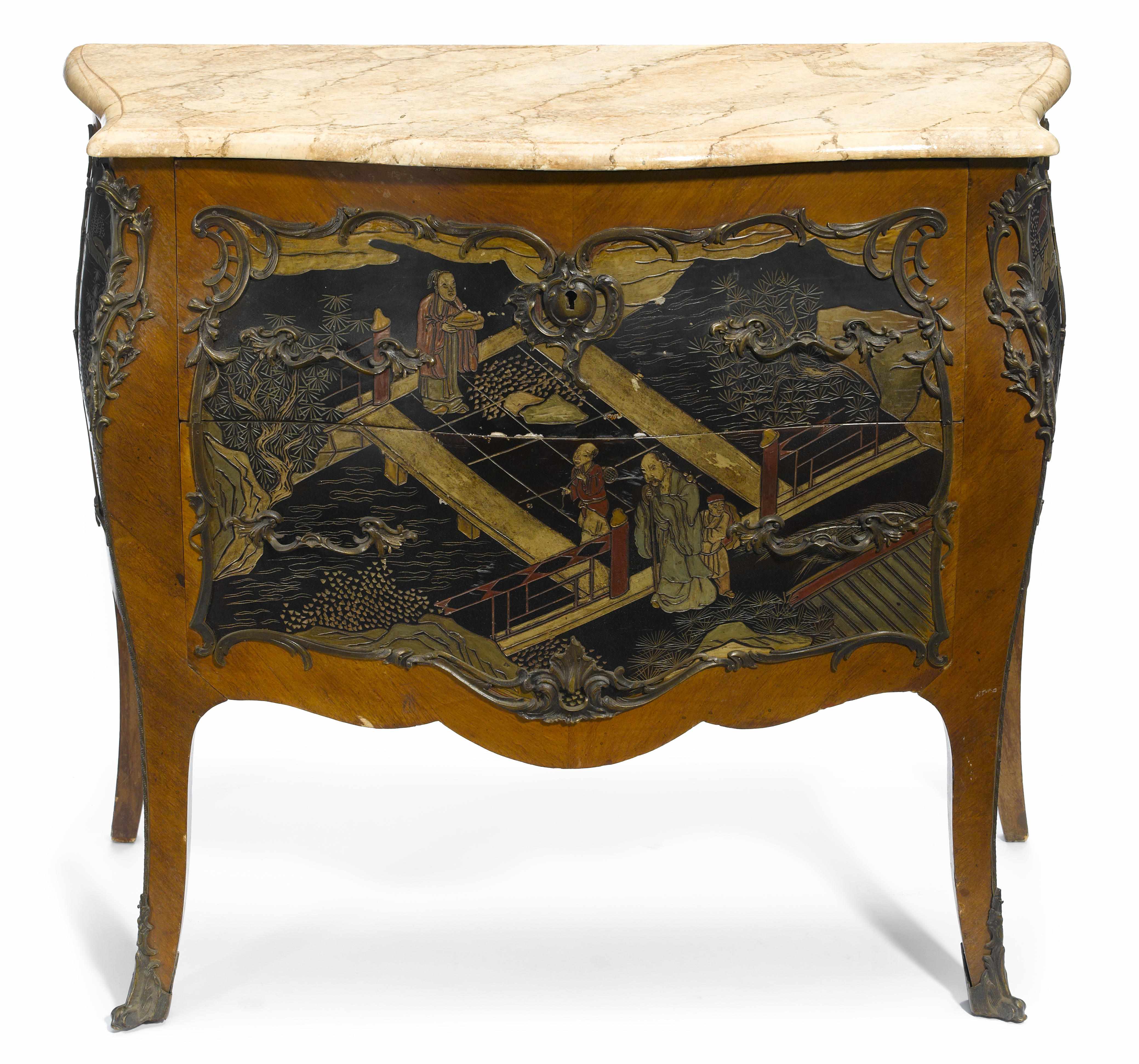 Appraisal: A Louis XV style gilt bronze mounted lacquered walnut commode