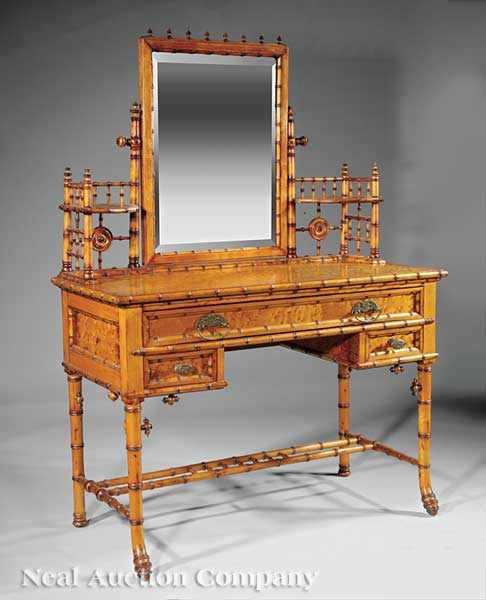 Appraisal: An American Birdseye Maple Faux Bamboo Dressing Table c -