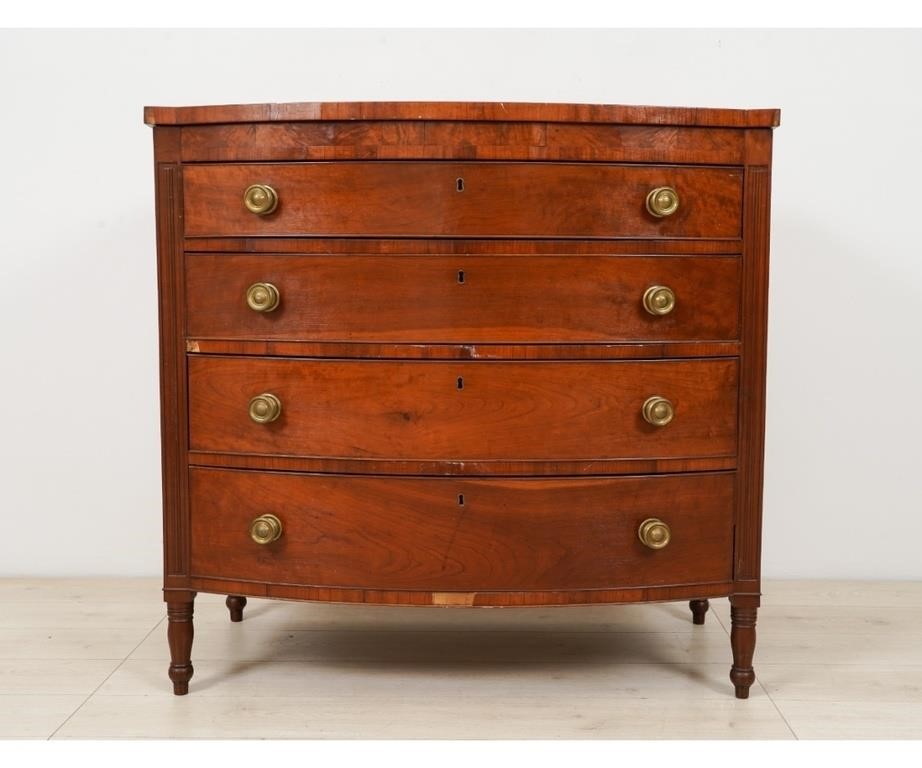 Appraisal: Sheraton cherry bow-front chest of drawers circa h x w