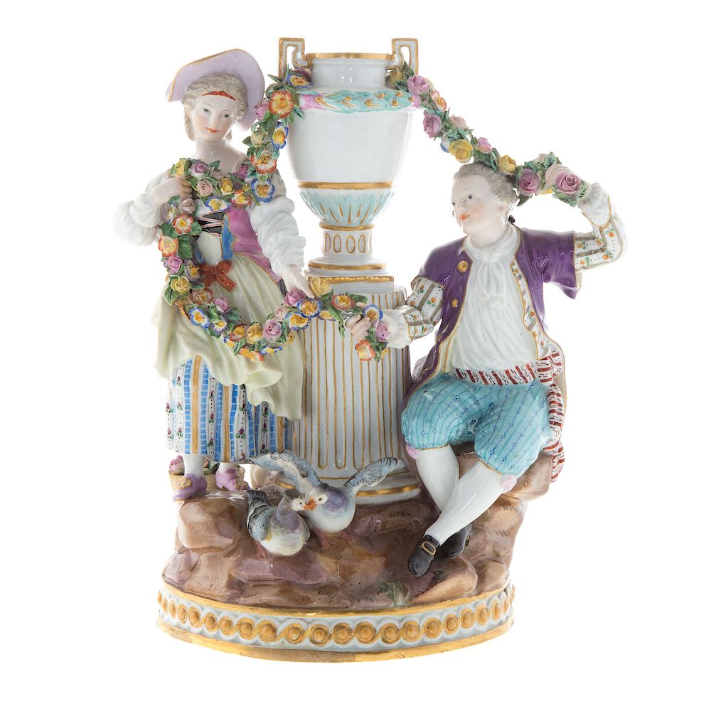 Appraisal: Meissen Porcelain Figural Group late th century underglaze blue crossed