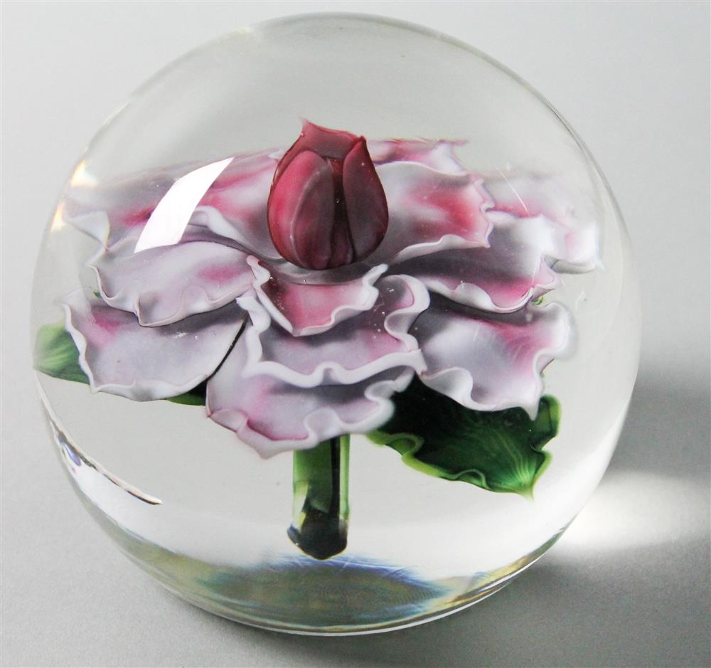 Appraisal: LUNDBERG CONTEMPORARY GLASS FLORAL PAPERWEIGHT engraved Lundberg Studios Daniel Salazar