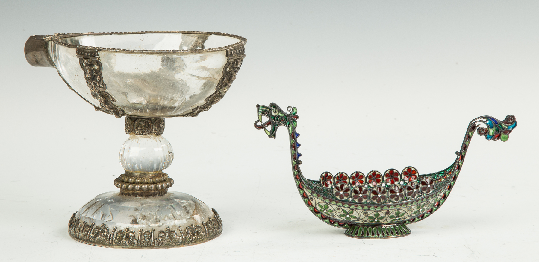 Appraisal: Plique du Jour Silver Dragon Bowl in the Shape of