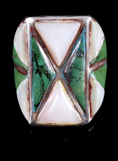 Appraisal: Navajo Old Pawn Sterling Multi-Stone Mosaic Ring For auction in