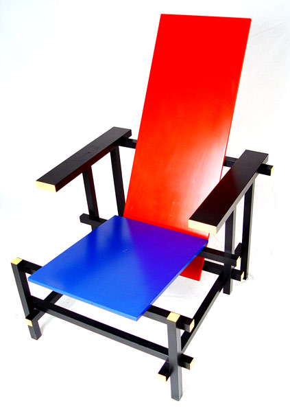 Appraisal: GERRIT RIETVELD DESIGNED RED BLUE CHAIR Designed by architect furniture