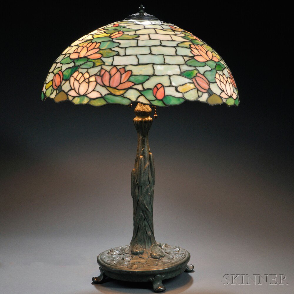 Appraisal: Mosaic Glass Water Lily Table Lamp Attributed to Wilkinson Art