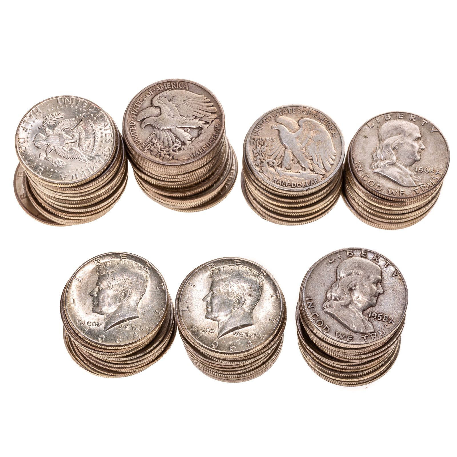 Appraisal: US SILVER HALF DOLLARS - FACE Franklins Walkers and -