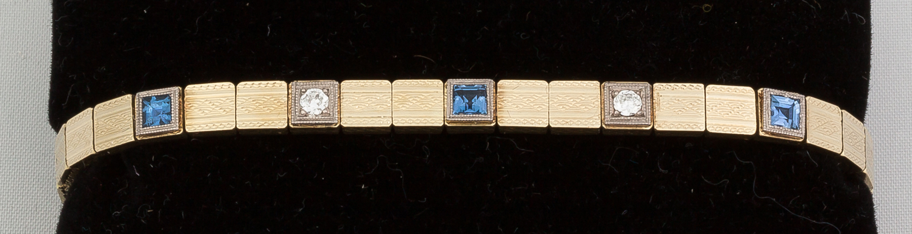 Appraisal: k Gold Antique Square Link Bracelet with Two Diamonds and