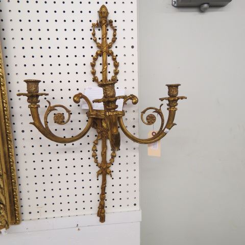 Appraisal: French Bronze Wall Sconce triple light overall x