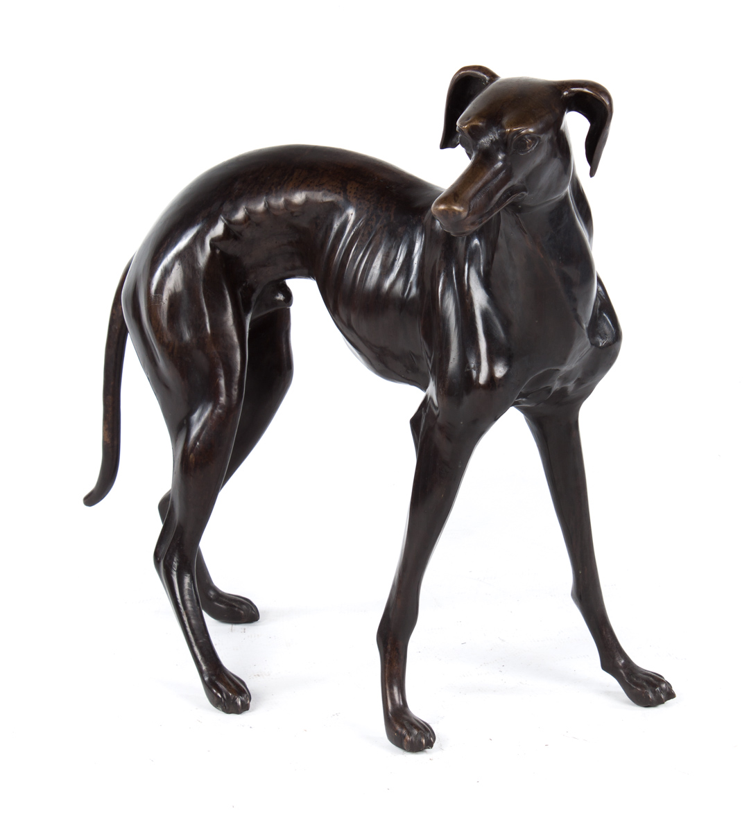 Appraisal: Contemporary cast bronze whippet in H in L Condition minor