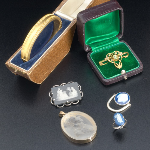 Appraisal: Six pieces of gold silver and GF jewelry ca -