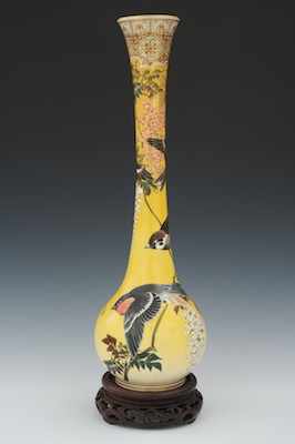 Appraisal: A Japanese Tall Vase with Sparrows among Whisteria Trees on