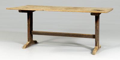 Appraisal: Early Southern trestle table poplar and oak scrubbed three-board top