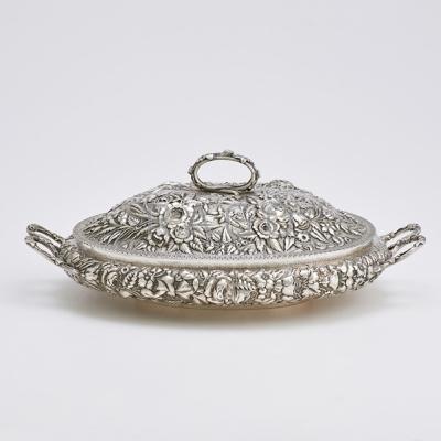 Appraisal: CALDWELL STERLING REPOUSSE COVERED ENTR E DISH Oval with floral