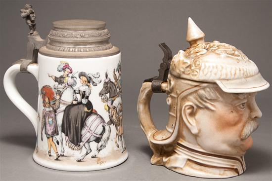 Appraisal: German pewter-mounted porcelain Otto von Bismarck character stein and a