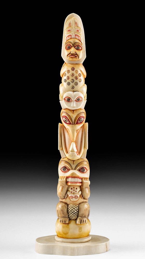 Appraisal: Early th C Inuit Walrus Tusk Ivory Totem Native American