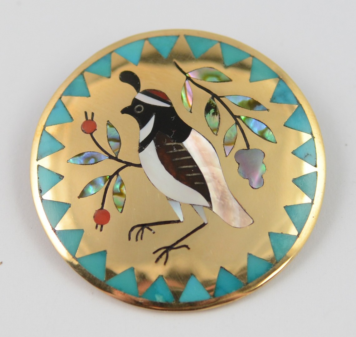 Appraisal: Dennis Nancy Edaakie K gold fine inlay Zuni bird pendant