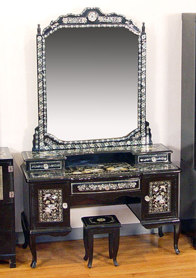 Appraisal: KOREAN MOTHER OF PEARL INLAID BLACK LACQUER VANITY WITH MIRROR