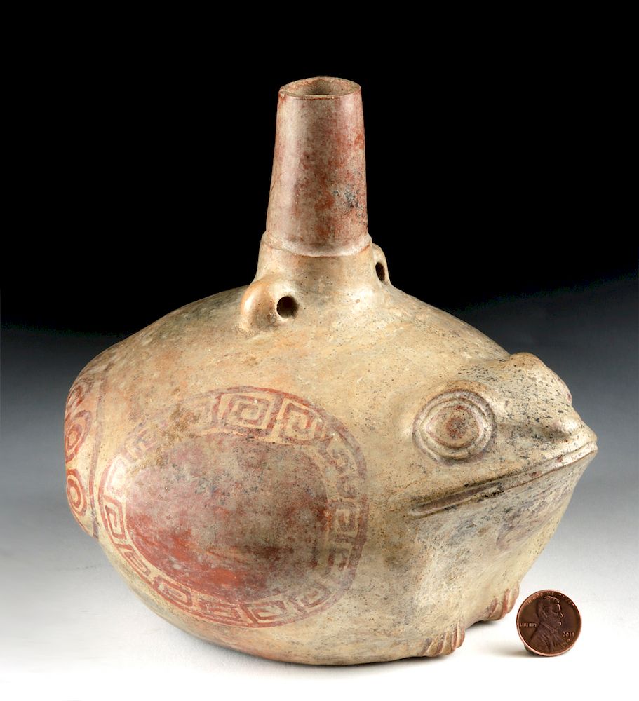 Appraisal: Moche Bi-chrome Frog Effigy Spouted Vessel Pre-Columbian North Coast Peru