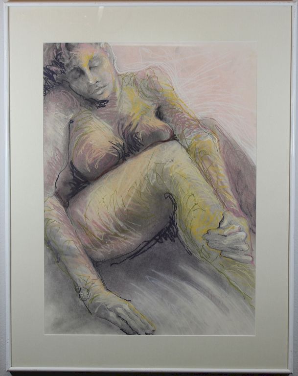 Appraisal: Signed Vintage Pastel Painting of a Nude Woman Signed Vintage