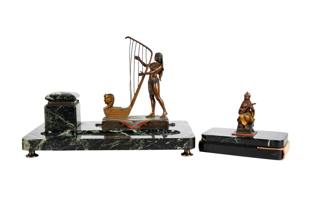 Appraisal: VIENNA BRONZE DESK SETcomprising ink stand and blotter the stand